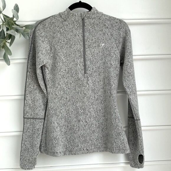 Gymshark Fleur Marl‎ 1/4 Zip Open Back Stretch Athletic Running Top Grey Small - Picture 2 of 13